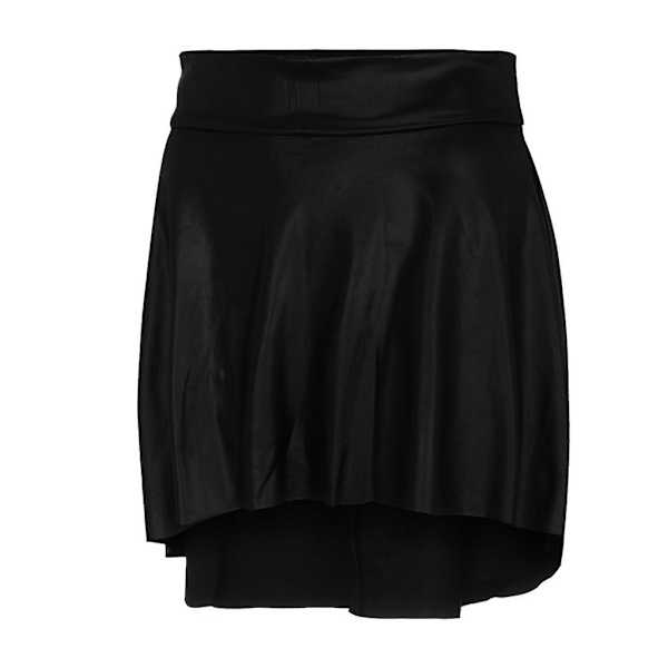 Dame Skørt Mode Kvinder Solid Sort Rynket Asymmetrisk Casual Kunstlæder Mini Skørt