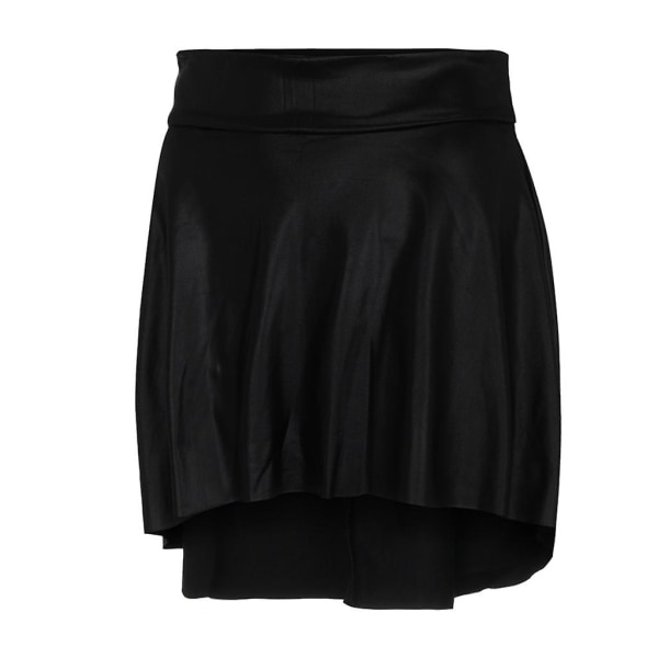 Kvinder Nederdel Mode Kvinder Solid Sort Ruched Asymmetrisk Casual imiteret læder mini nederdel