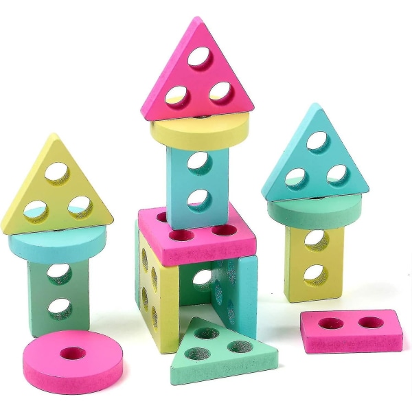 Geometriska träpussel staplingsspel, färg- och formsortering, pedagogisk leksak för småbarn och