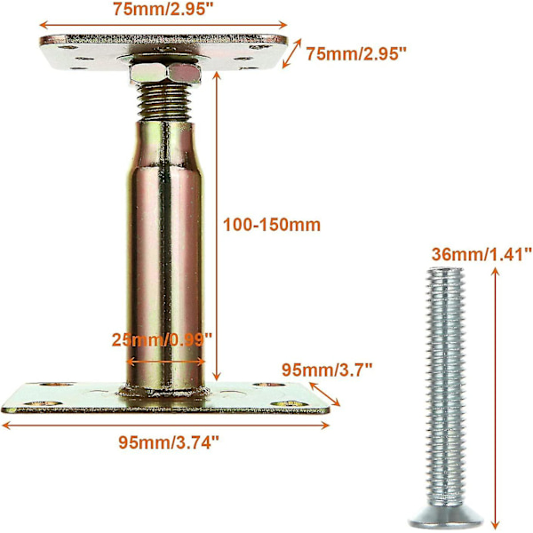 2 st 100-150 mm Galvaniserad Justerbar Höjdbar Stolpfot Stöd, Högpresterande Takstöd Kompatibel Byggnad - Guld