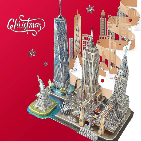 3D-pussel New York modellset USA DIY-dekoration och souvenirgåva för vuxna och barn, Frihetsgudinnan, Empire State Building, Chrysler Building