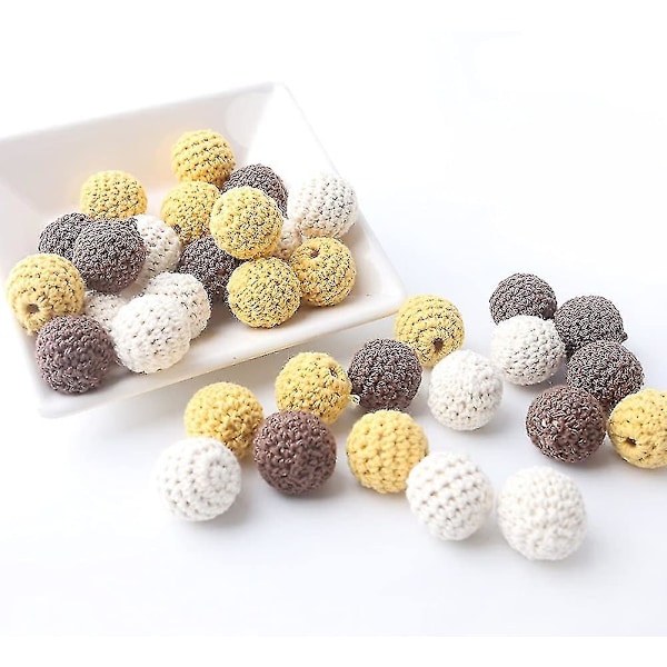 Træ hækleperler Mix Farve 20mm 10stk Diy Perler Træ Tandrelegetøj Tandrelegetøj