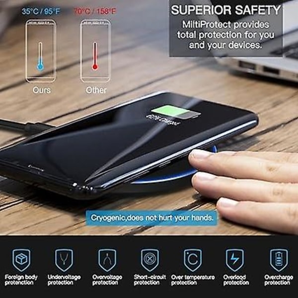 15W trådløs oplader, universel Qi opladningsplade, induktionsoplader kompatibel med iPhone 12/11/11 Pr