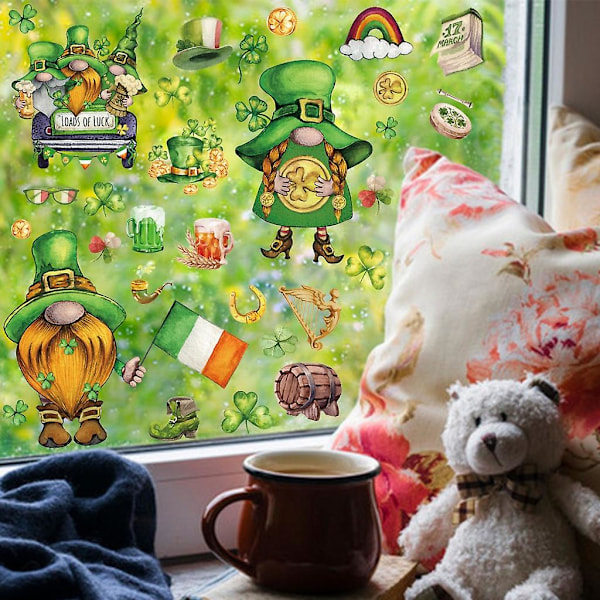 85 stk St Patricks Day vindusklistremer Gnome Leprechaun vindusklistremer statiske