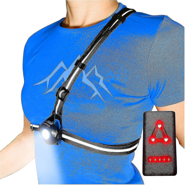 Bröstlöpare för löpare och joggare med justerbar stråle och reflektor, USB led uppladdningsbar cykellampa