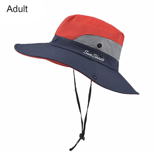 Vandringshatt Hästsvans Fiskarstil Andningsbar Bergsmössa För Föräldrar UV-skydd Sommar Dam Utomhus Solskärm dark red 52-54cm
