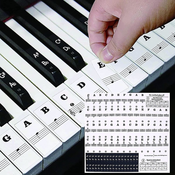 Piano Keyboard Stickers, 49/54/61/88 Piano Stickers Komplett sett for svarte + hvite tangenter, Piano Keyboard Stickers for barn og nybegynnere, transparent fjerning