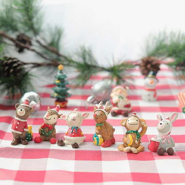 Cartoon Mini Julgran Familj Små Djur Resin Ornament Kreativa Hem Juldekorationer Presenter christmas deer pendant