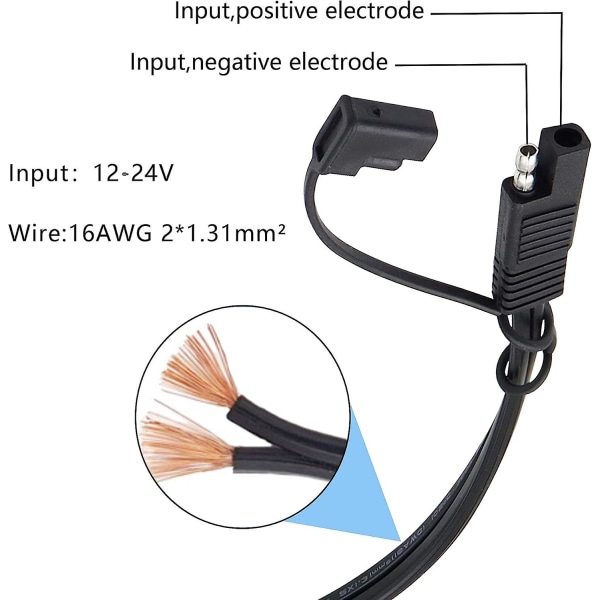 Gelrhonr SAE til USB-adapterkabel, motorcykel USB-oplader SAE hurtig afbrydelse 5V 2.1A vandtæt USB-port, kompatibel med smartphone tablet GPS-oplader