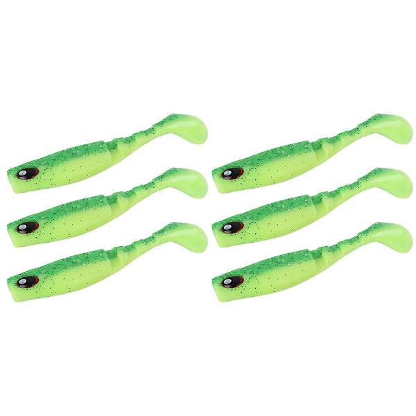 Grønn rygg gul mage 4in 0.2oz Jigging hale wobblere - 6PCS PVC myk agn fiskeutstyr