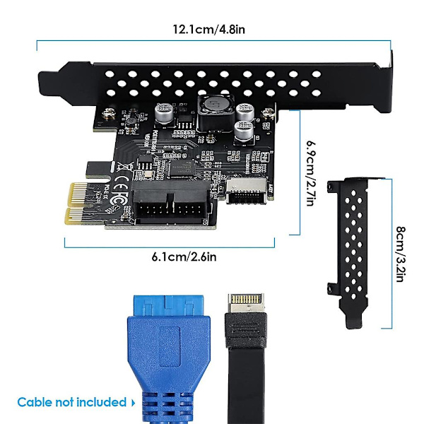 Pci-e 1x till Usb3.2 A-nyckel expansionskort, 5gbps typ-e intern 20p frontpanel