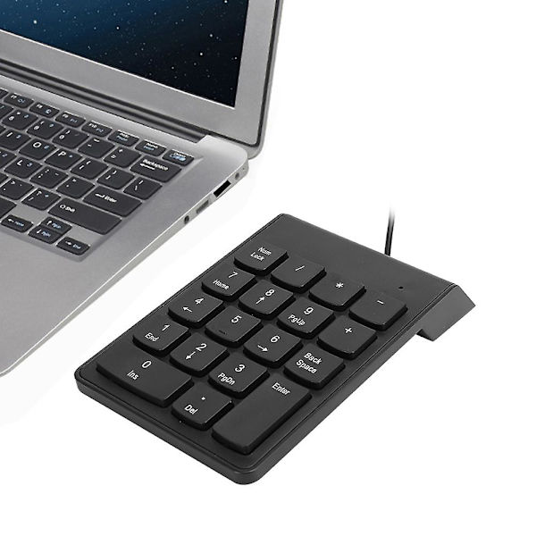 18-tangenters USB-tangentbord med kabel, digitalt, minitangentbord för ekonomi och redovisning, numeriskt tangentbord för stationär dator, svart