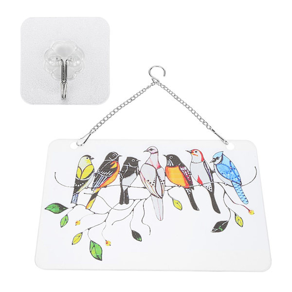 Fåglar på en tråd glasfönsterpanel solfångare - 20x12,5 cm rektangulär platta - Present till fågelälskare