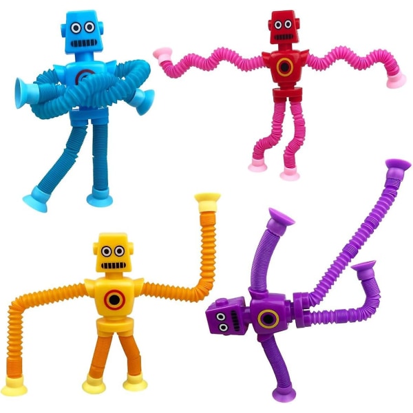4 stk Teleskopisk sugekopp Robotleketøy, Robot Sugekopp Pop Tubes Leker, Kuleste Led Pop Tuber Stress Relief Sensory Toy, Pop Tubes Robot Fidget Toy