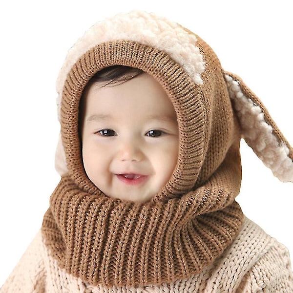 Baby Earflap Strikket Lue Hette Skjerf Caps brown