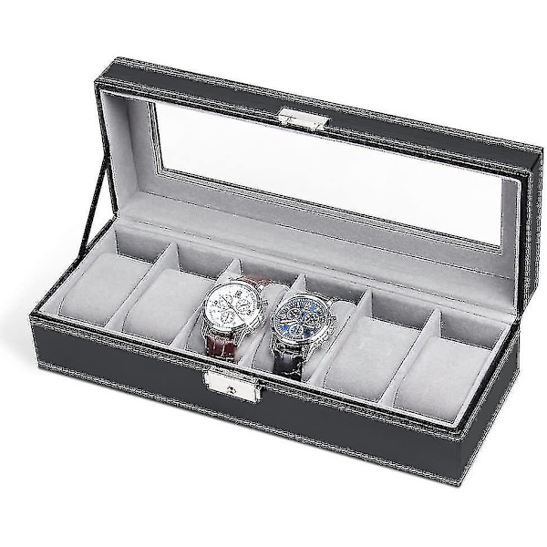 6-fackigt läderurbox, lyxig displayfodral, organiseringsurhållare, elegant ur