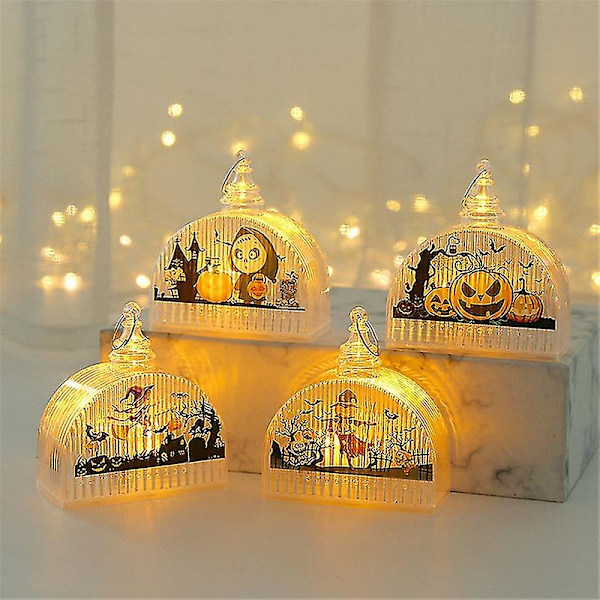 4 stk Halloween Gresskarlampe Lykt Halloween Gresskarlys Led Nattelykt For Spøkelsesfest Hjem Ou