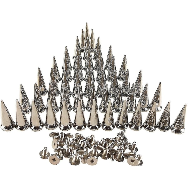 50 st Silvery Cone Spikes, 10 X 25 mm Metallic Skruv Back Dubbar, DIY Craft Cool Nitar Punk
