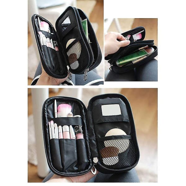 Makeup Taske med Spejl 2-lags Kosmetik Organizer, Sort