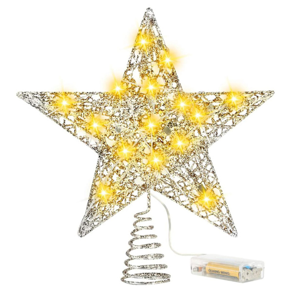 Juletræspynt Juletræspynt Glødende Stjerner Gyldne Juletræ Stjerner Med Indbygget Led 3d Hule Glitterlys Gyldent Sne