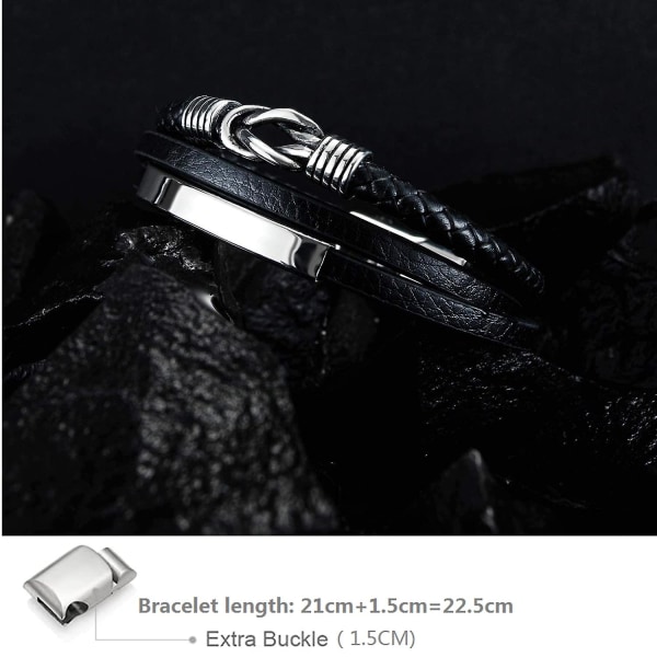 Herrearmbånd Læderarmbånd Herrearmbånd i sort læder, flettet ægte læder Bred læderarmbånd omviklet armbånd med magnetlås (læder