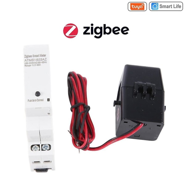Tuya Smart Zigbee Energianmittauslaite DIN-kiskoon, leuka-virtamuuntajalla, sovellusvalvonta, teho ja sähkö