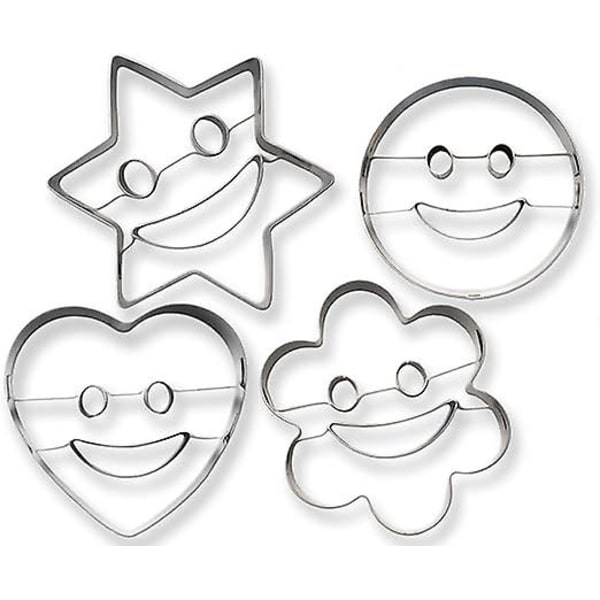 Kageformssæt med 4 - Til sjov bagning - Emoji, Smiley, Hjerte og Stjerneformer - Rustfrit stål