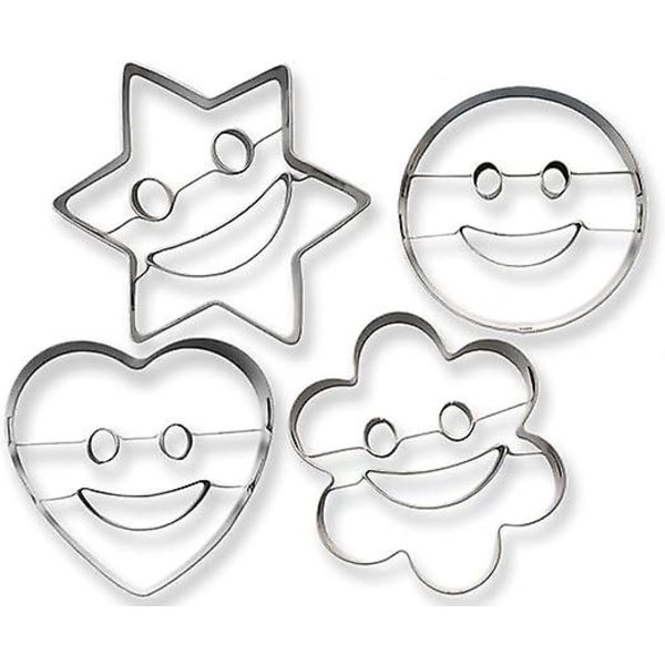 Keksformar Set om 4 - För rolig bakning - Emoji, Smiley, Hjärta och Stjärnformer - Rostfritt Stål