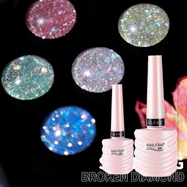 Nagelkonst Broken Nail Gel Polish Diamant Nagelförsegling Silver Reflekterande Glitter