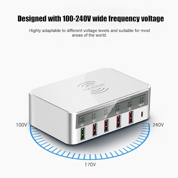 Trådløs hurtiglading USB-strømadapter multifunksjonell (100-240V EU)