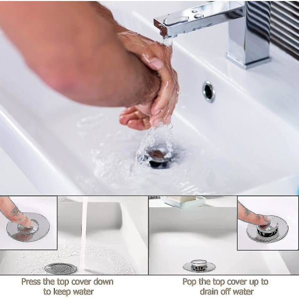 Universal Pop Up Sink Plug, rustfritt stål Push-type Bounce Core Kobber Sink