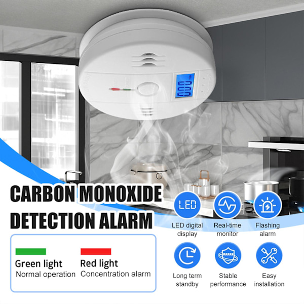 Digitaalinen hiilimonoksidi (CO) -ilmaisin hälytin paristokäyttöinen varoitus hälytin anturi