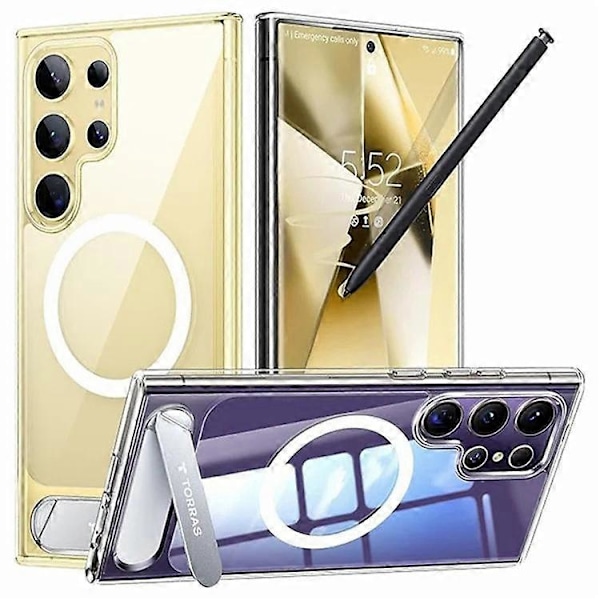 TORRAS Suojakuori Samsung Galaxy S24 Ultralle, Jalusta, TPU+PC Puhelinkuori, Yhteensopiva MagSafe kanssa transparent