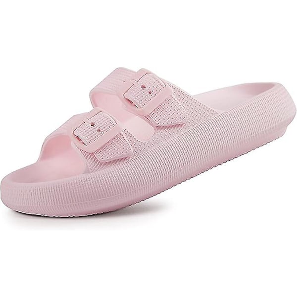 Sandaler for kvinner og menn - Pillow tøfler - Dobbel spenne justerbare slides - Eva flate sandaler pink 35-36