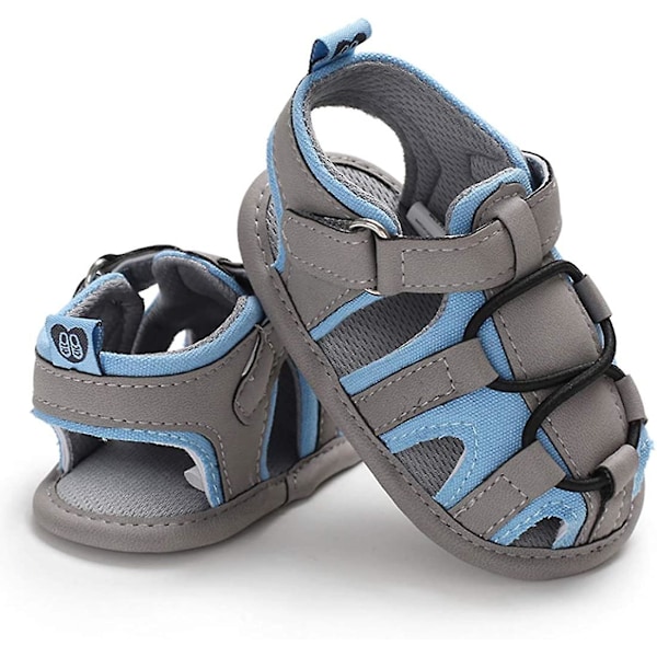 Spedbarnsandaler for sommeren, pustende og sklisikre, for gutter og jenter, myke såler, nyfødte førstegangssko a-greyblue 6-12 months infant