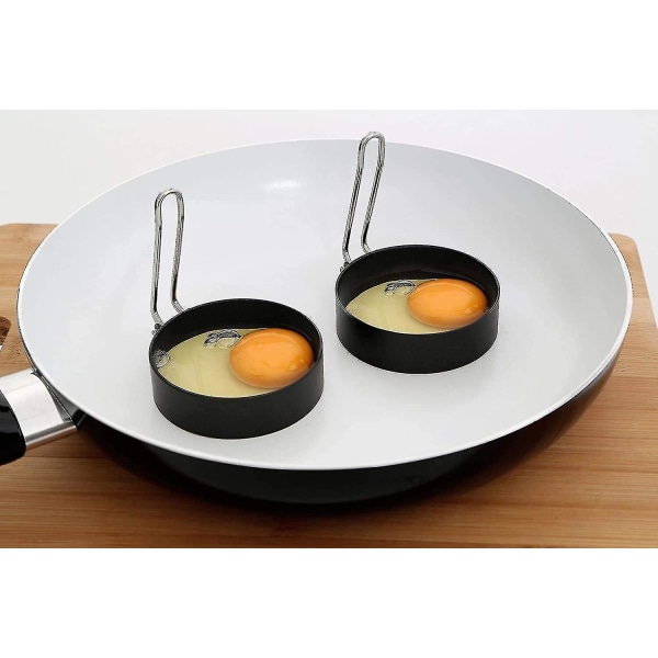 2 stk Non-stick rustfritt stål håndtak runde egg ringer Shaper pannekake former ring