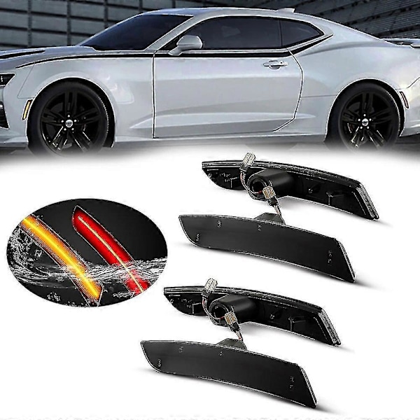 LED-sidomarkörlampa Fram & Bak Fender Signallampa för Chevy Camaro 2016-2022 Rökfärgad Svart Lins Fram Amber Bak Röd Ljus