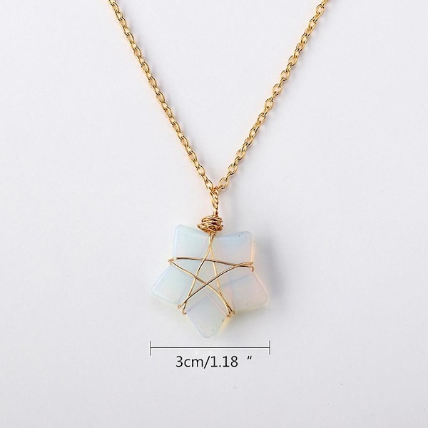 Pentagram Stjerne Anheng Naturlig Opal Halskjede Wire Wrapped Stone Pendant Choker