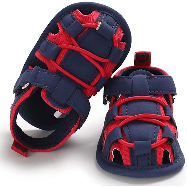 Baby drenge og piger sommer strand åndbar athleticsports skridsikker sandaler blød sål nyfødt første walker krybbe sko a-redblue 6-12 months infant