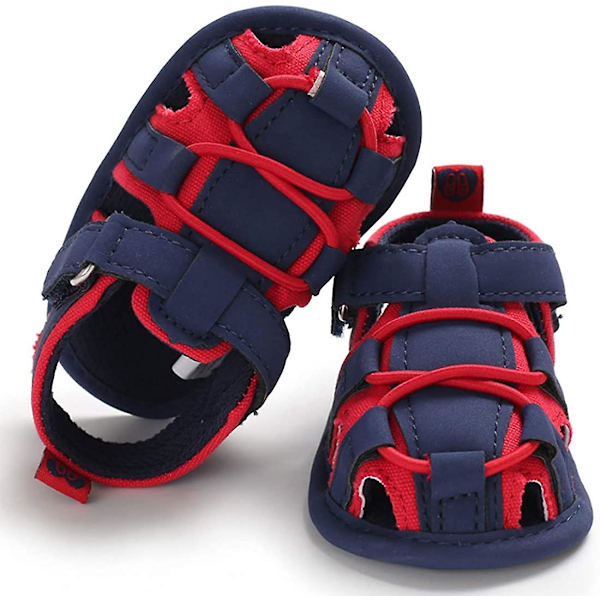 Spädbarn Baby Pojkar Flickor Sommar Strand Andningsbar Athleticsports Anti-halk Sandaler Mjuk Sula Nyfödd Första Walker Spjälskor a-redblue 6-12 months infant