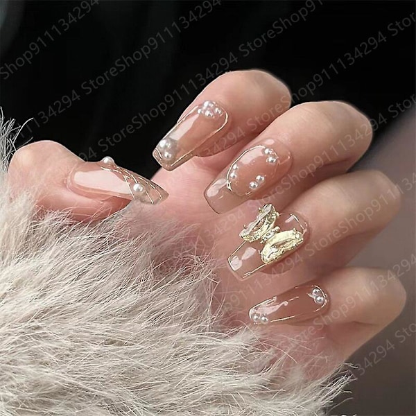 Diy Fashion All-match Hjärtkedja Kristall Fjärilsknut 3d Avtagbar Bärbar Falsk Manikyr Handgjord Brud Nagelfläck Smycken Present Leksak B S