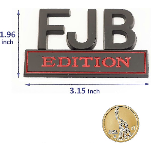 2 Pakkaa FJB Edition -embleemi 3D Loksarin Tarra Auton Kuorma-auton Vaihto Universaaliin Ajoneuvoon, Autoon, Kuorma-autoon, SUV:hen Musta & Punainen