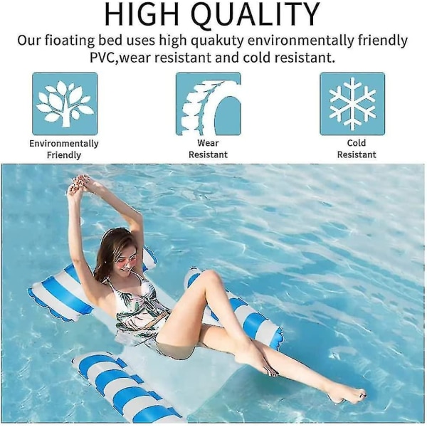 Uppblåsbar simningshängmatta, pool flyter solstol, 4 i 1 multifunktionell pool flotte säng (sadel, solstol, hängmatta, drifter), bärbar pool flyter för en