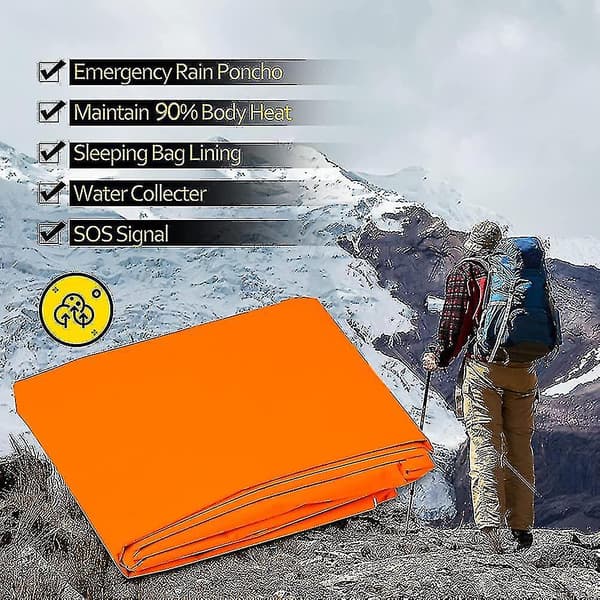 2 stk Nødblanket Poncho, Nød Overlevelses Regnponcho Lett Varme