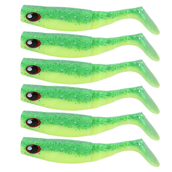 Vihreä selkä, keltainen vatsa 4 tuuman 0,2 unssia Jigging Tail Wobblers - 6 kpl PVC pehmeä syötti kalastustarvikkeet