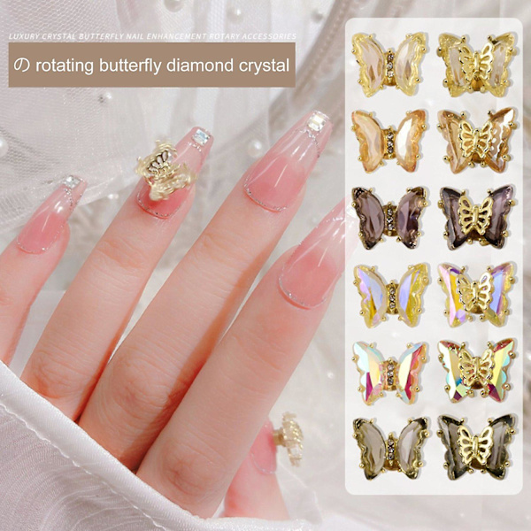 Käännettävä kiiltävä hieno kynsien koristelu Kynsien taide Faux Crystal Perhoset Korut Lisävaruste Kynsi J