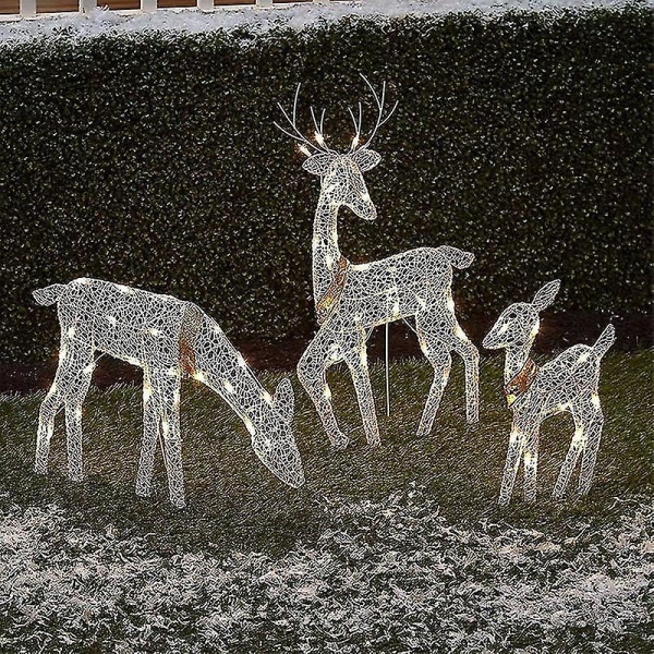 3 stk julejern kunst elg hjorte haveindretning, udendørs lys-op hjorte glødende glitter rensdyr jul til hjemmet