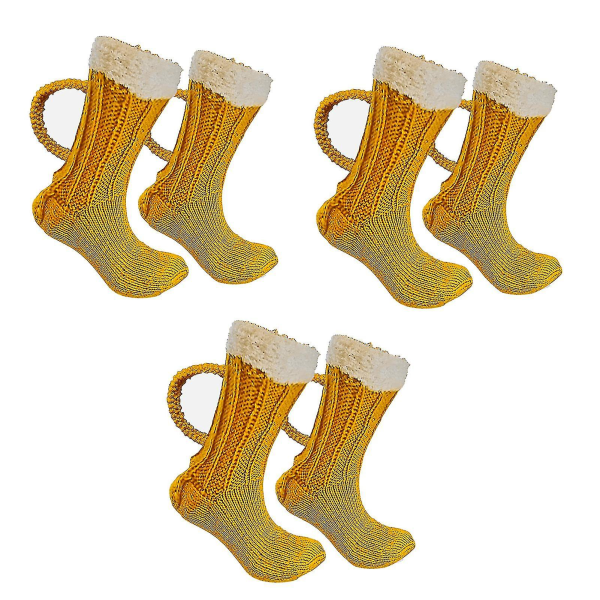 3D ølkrus sokker søde unisex sjove nyhed gule strikkede sokker vinter varme tykke gulvsokker til mænd