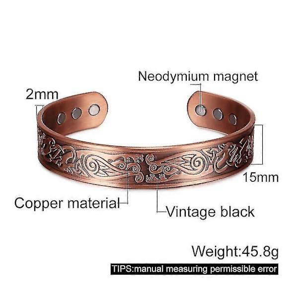 Viking Ren Armbandsmanchet i Rent Koppar Justerbar Energiband Magnetiskt Armband Fördelar Hård Hälsa Man Armband Knuten Metall cb060 15mm