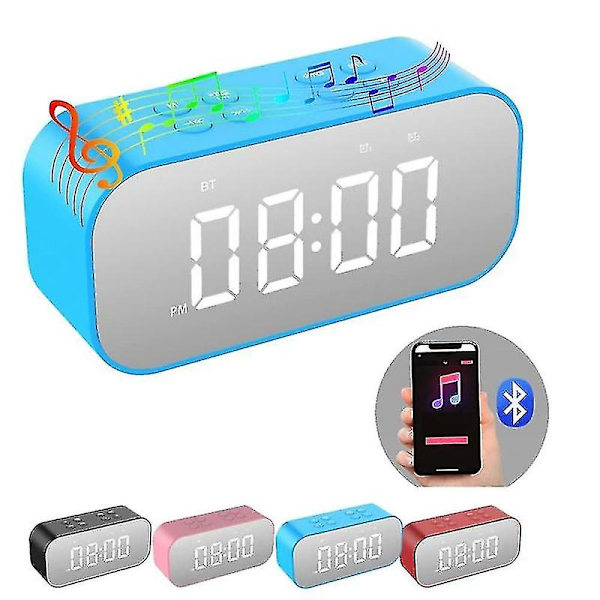 Väckarklocka för sovrum, digital klocka med Bluetooth-högtalare, blå